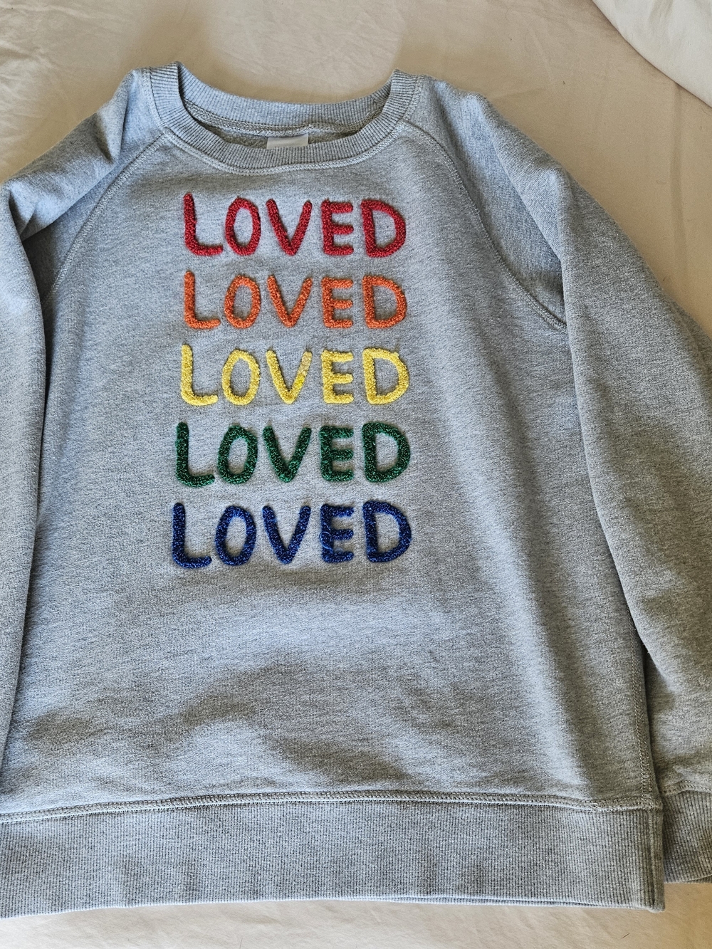 Hanna Andersson Gray Sweatshirt with Rainbow 'LOVED' Embroidery